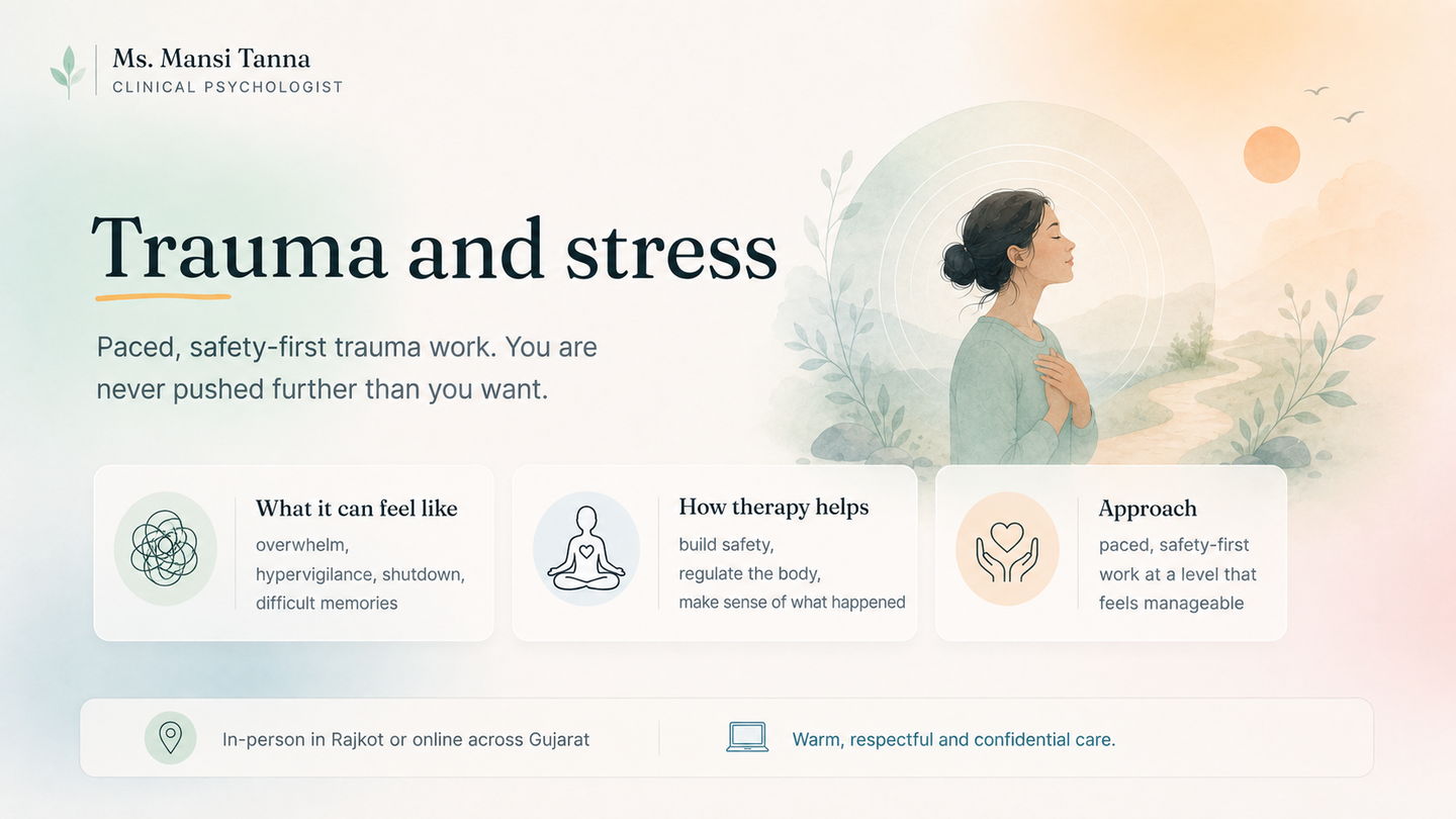 Watercolour illustration of a woman resting a hand on her chest, steadying herself in a quiet landscape at sunrise